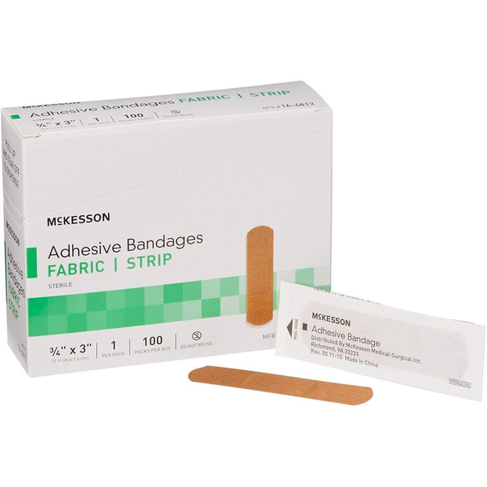 image:imageMcKesson Adhesive Bandages Sterile Fabric Strip 1 in x 3 in 100 Count 24 Packs 2400 Total34 In X 3 In