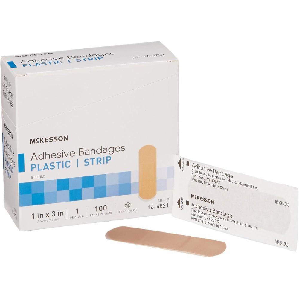 image:imageMcKesson Adhesive Bandages Sterile Plastic Strip 1 in x 3 in 100 Count 6 Packs 600 Total1 X 3 Inch 600 Count