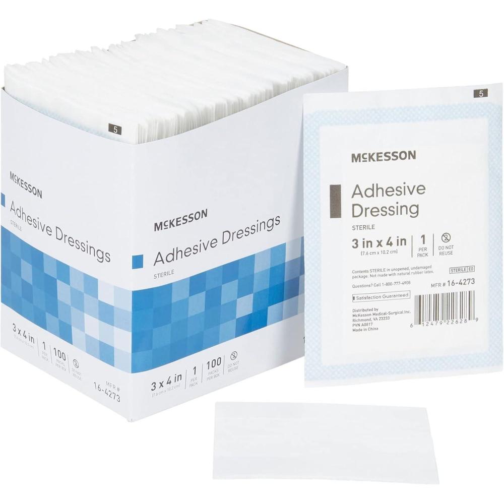 image:imageMcKesson Adhesive Dressing Sterile CottonPolyester 3 in x 4 in 100 Count 1 Pack