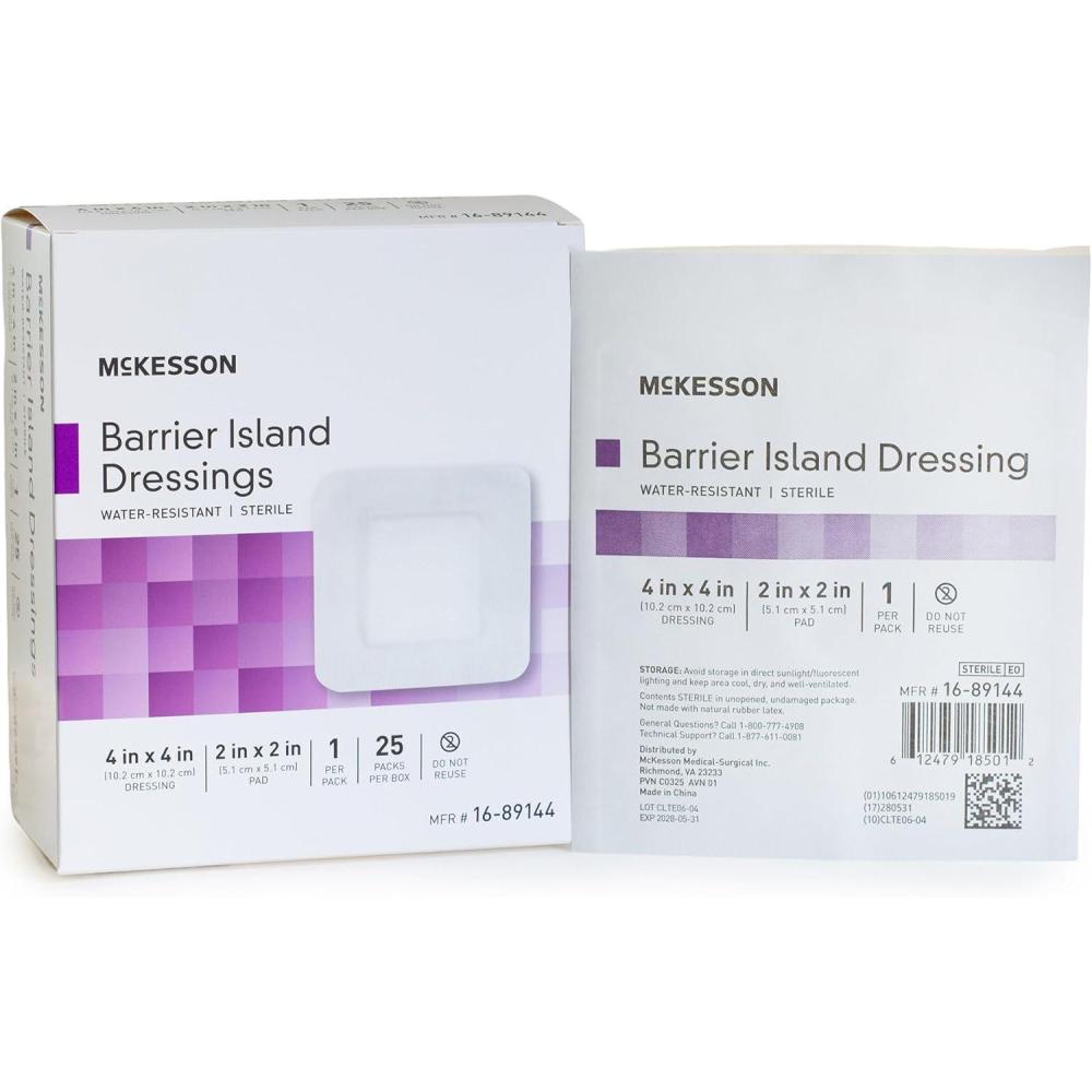 image:imageMcKesson Barrier Island Dressing Sterile WaterResistant 6 in x 6 in 25 Count 1 Pack4 X 4 Inch  25 ct