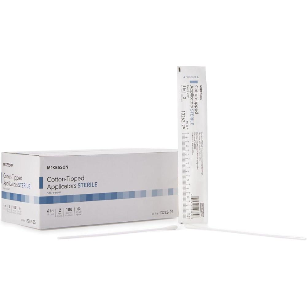 image:imageMcKesson Cotton Tipped Applicator 6 in 200 Count Long Sterile Medical Swabs Individually Wrapped Plastic Shaft200 ct