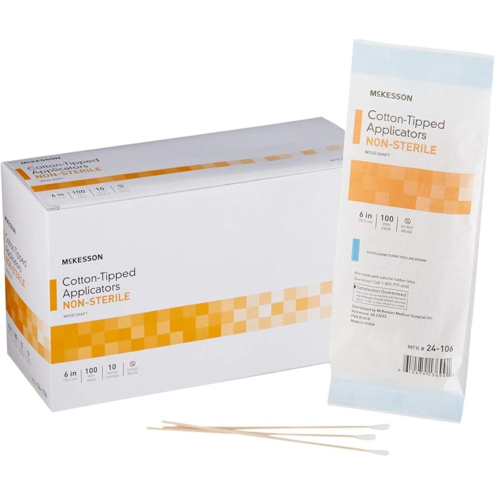 image:imageMcKesson CottonTipped Applicator Swabstick NonSterile Wood Shaft 6 in 100 Count 100 Packs 10000 Total1000 ct