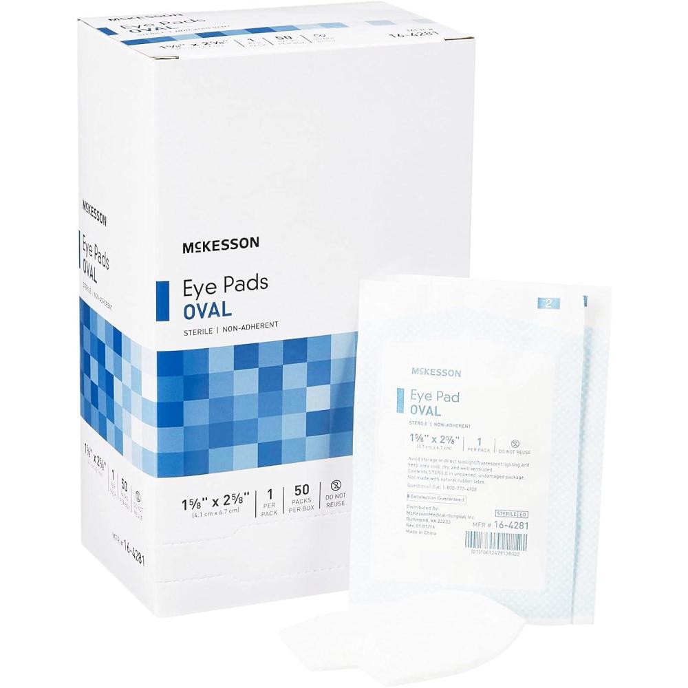 image:imageMcKesson Eye Pads Sterile Oval NonAdherent 1 58 in x 2 58 in 50 Count 1 Pack