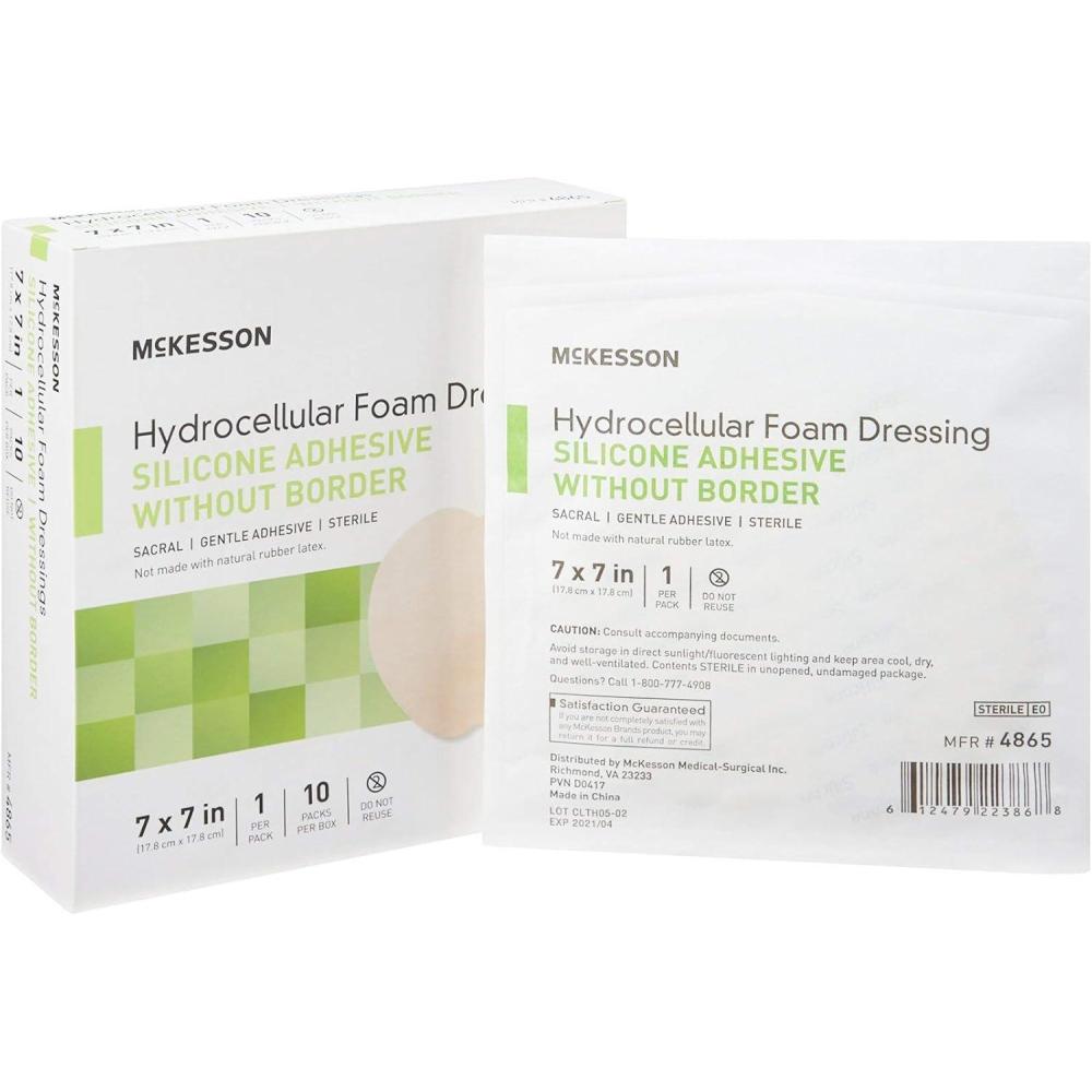image:imageMcKesson Hydrocellular Foam Dressing Sterile Silicone Adhesive Without Border 7 in x 7 in 10 Count 1 Pack
