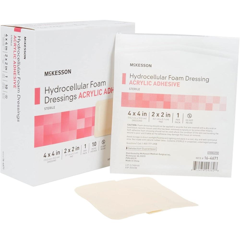 image:imageMcKesson Hydrocellular Foam Dressing with Acrylic Adhesive Wound Care Bandage 3 x 3 in 10 Count 10 Packs 100 Total4 X 4 Inch 100 Count