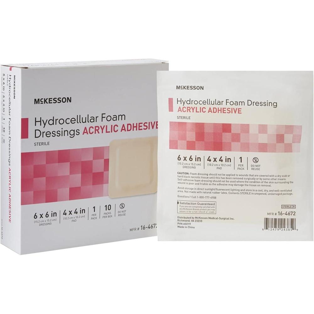 image:imageMcKesson Hydrocellular Foam Dressing with Acrylic Adhesive Wound Care Bandage 3 x 3 in 10 Count 10 Packs 100 Total6 X 6 Inch 10 Count
