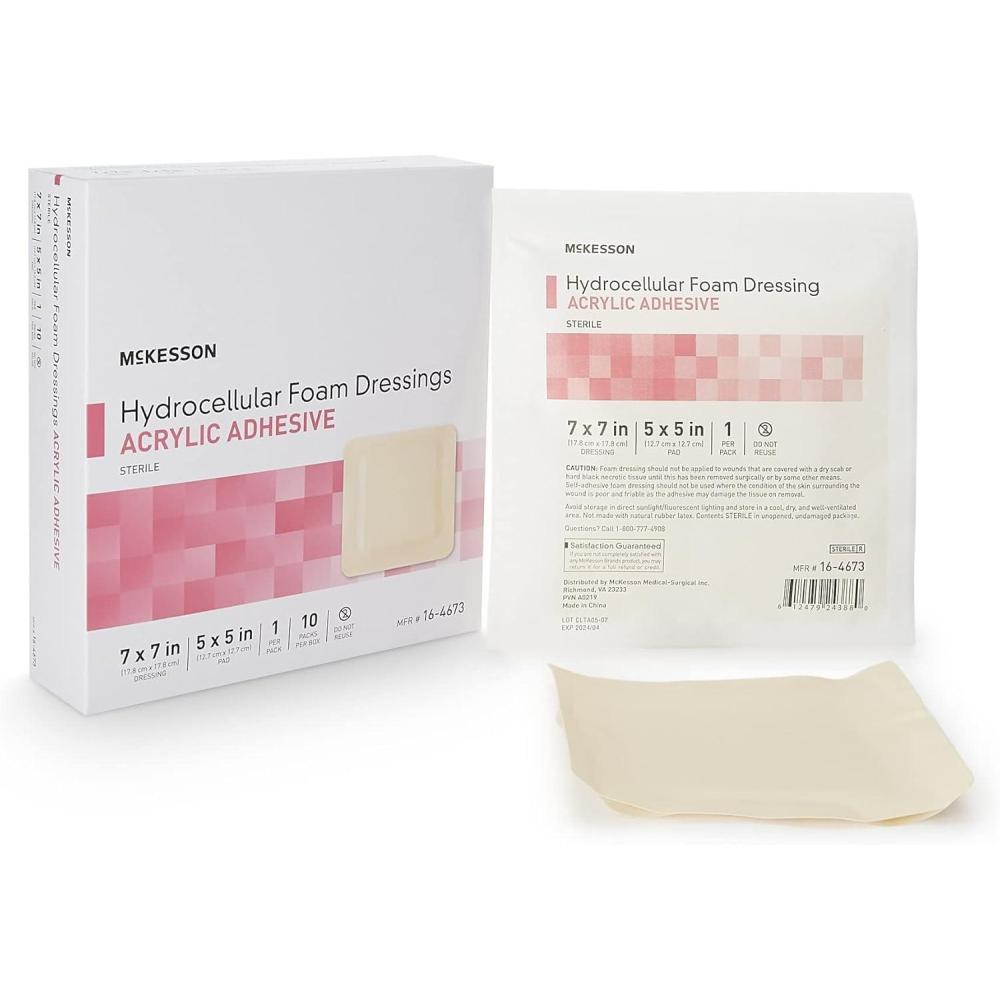 image:imageMcKesson Hydrocellular Foam Dressing with Acrylic Adhesive Wound Care Bandage 3 x 3 in 10 Count 10 Packs 100 Total7 X 7 Inch 10 ct