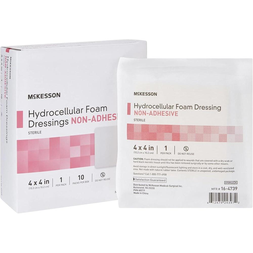 image:imageMcKesson Hydrocellular Foam Dressings Sterile NonAdhesive Pad 4 in x 4 in 10 Count 10 Packs 100 Total10 Count Pack of 1