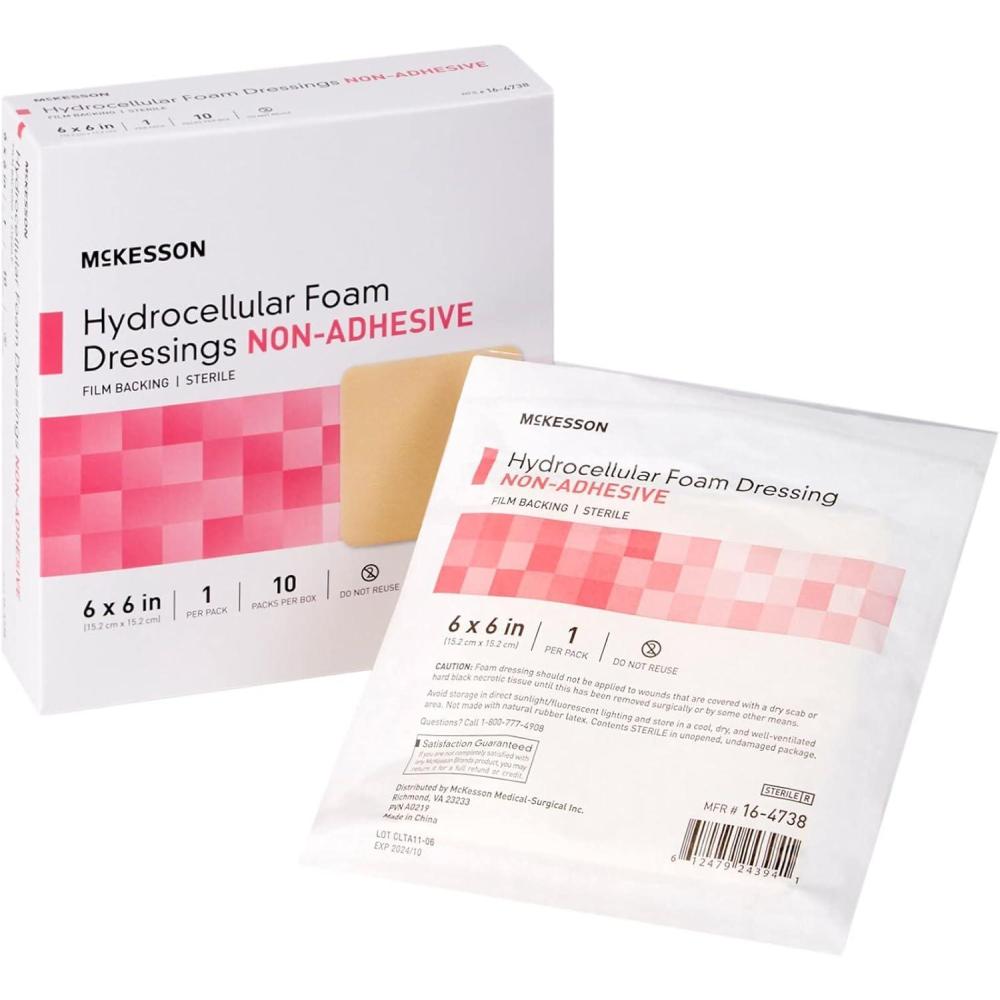 image:imageMcKesson Hydrocellular Foam Dressings Sterile NonAdhesive Without Border 6 in x 6 in 10 Count 10 Packs 100 Total