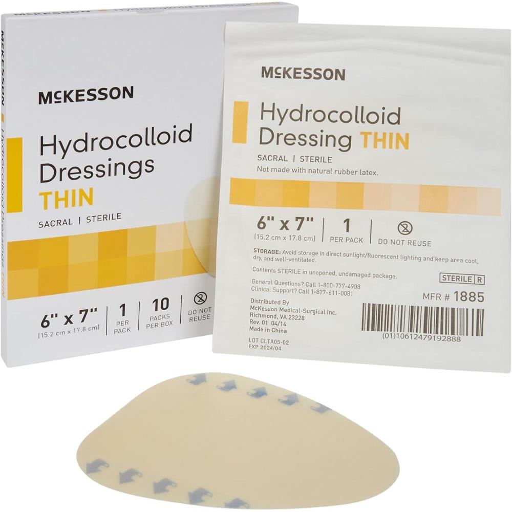 image:imageMcKesson Hydrocolloid Dressing Sacral Thin 10 Dressings  SelfAdhesive Sterile Bandage Waterproof Patch for Bed Sore Mild Burn Blister Acne Care  6 in x 7 in6 x 7 Inch