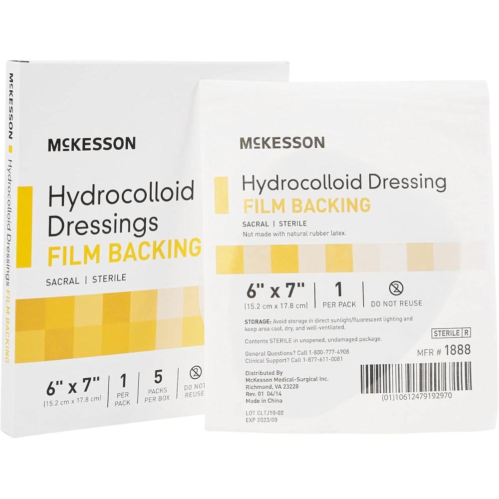 image:imageMcKesson Hydrocolloid Dressing Sterile Sacral Film Backing 5 Dressings SelfAdhesive Sterile Bandage Waterproof Patch for Bed Sore Mild Burn Blister Acne Care 6 in x 7 in6 x 7 Inch