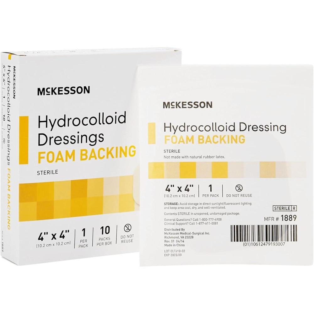 image:imageMcKesson Hydrocolloid Dressings with Foam Backing Sterile 10 Boxes 100 Dressings Total SelfAdhesive Sterile Bandage Waterproof Patch for Bed Sore Mild Burn Blister Acne Care 4 in x 4 in4 x 4 Inch