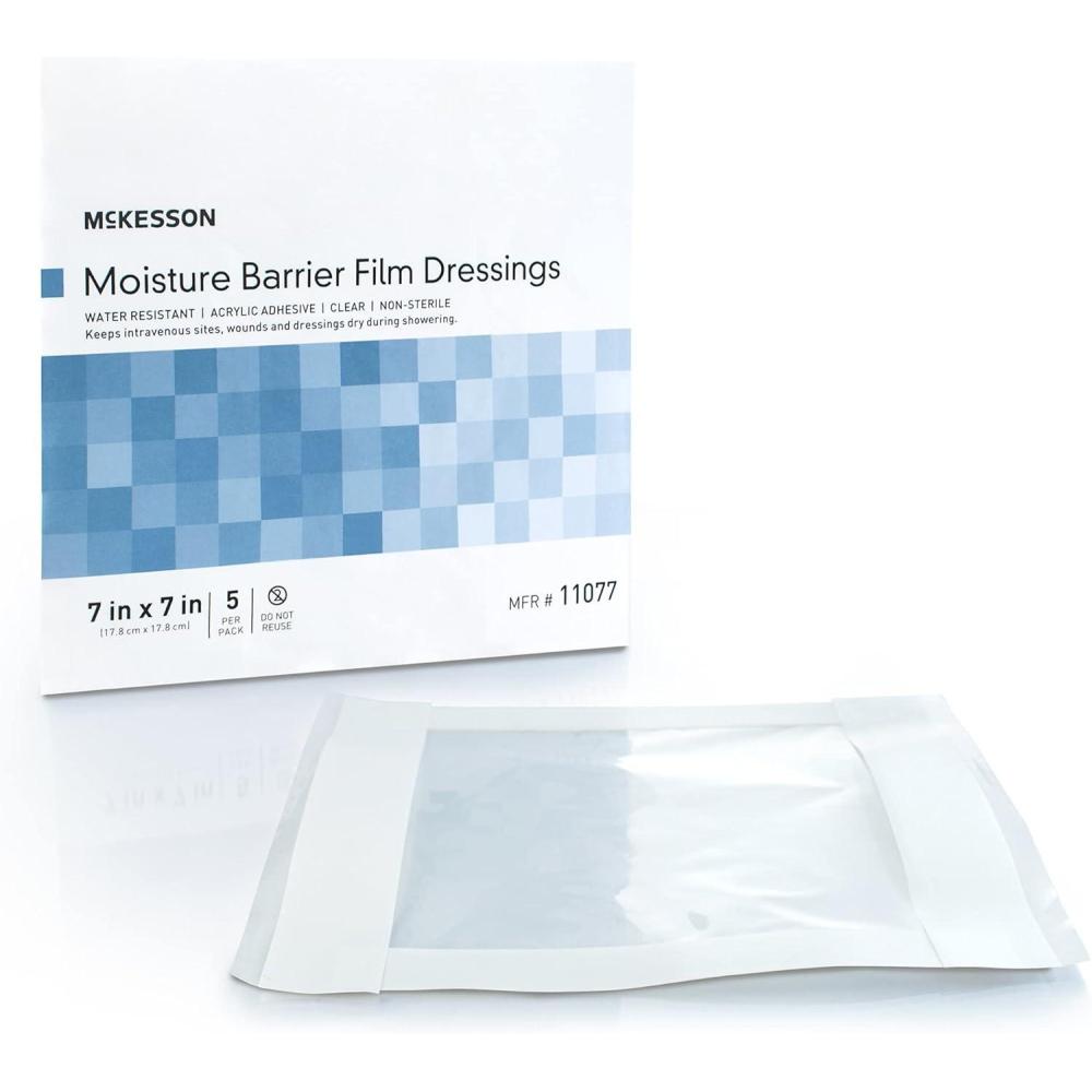 image:imageMcKesson IV Site Barrier Protector Clear 7 in x 7 in 5 Count WaterResistant Adhesive Film SingleUse Shower Cover for Dressings Catheters PICC Lines Stomas Dialysis Incision Protection