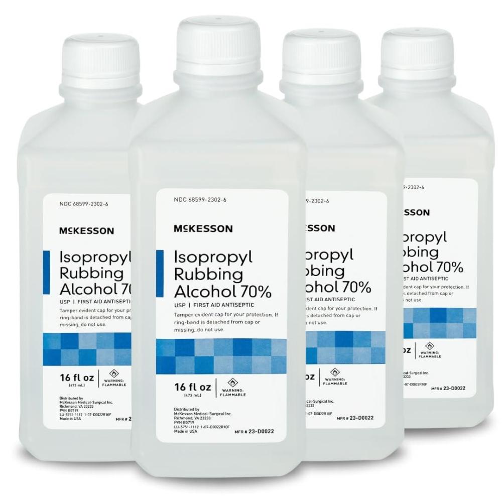 image:imageMcKesson Isopropyl Rubbing Liquid Alcohol 70 2 Count USP First Aid Antiseptic 16 oz16 Fl Oz Pack of 4