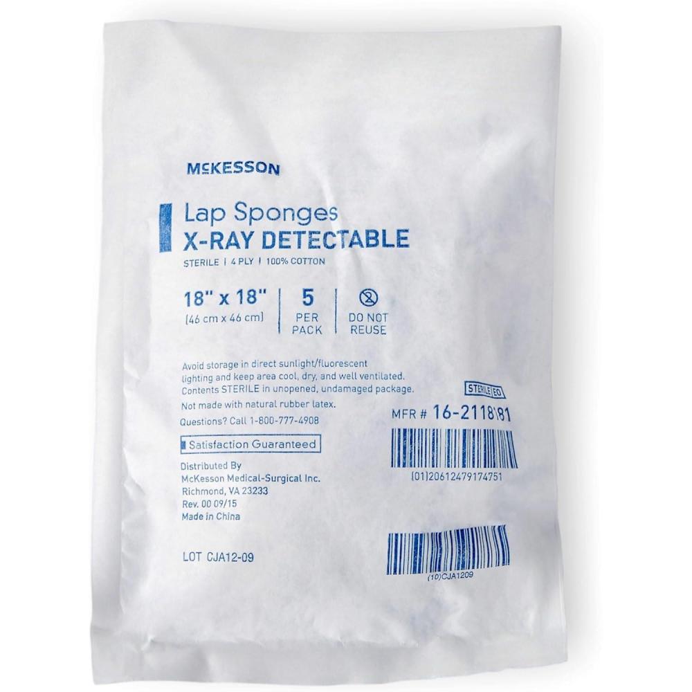image:imageMcKesson Lap Sponges XRay Detectable Laparotomy Sponge Sterile 18 in x 18 in 5 per Pack 40 Packs 200 Total