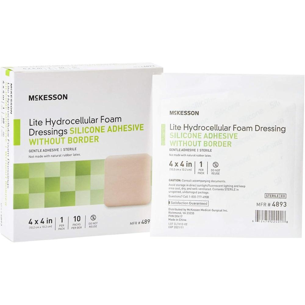 image:imageMcKesson Lite Hydrocellular Foam Dressings Sterile Silicone Adhesive Without Border 3 in x 3 in 10 Count 20 Packs 200 Total4 X 4 Inch 200 Count