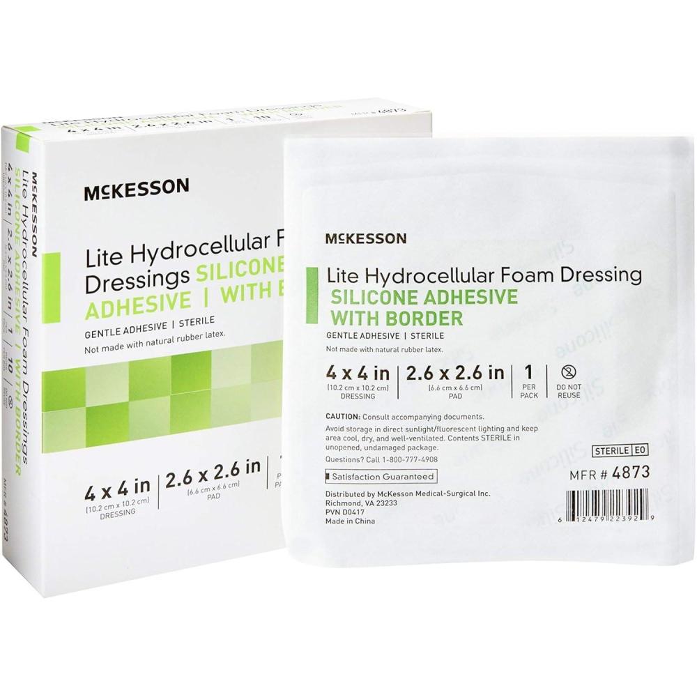 image:imageMcKesson Lite Hydrocellular Foam Dressings Sterile Silicone Adhesive with Border 3 in x 3 in 10 Count 20 Packs 200 Total4 X 4 Inch 10 Count