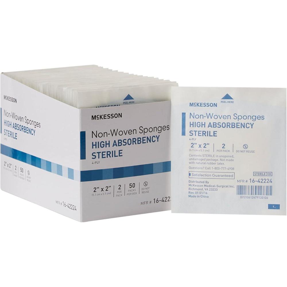 image:imageMcKesson NonWoven Sponges Sterile 4Ply High Absorbency PolyesterRayon 2 X 2 Inch 3000 Count2 X 2 Inch 3000 Count