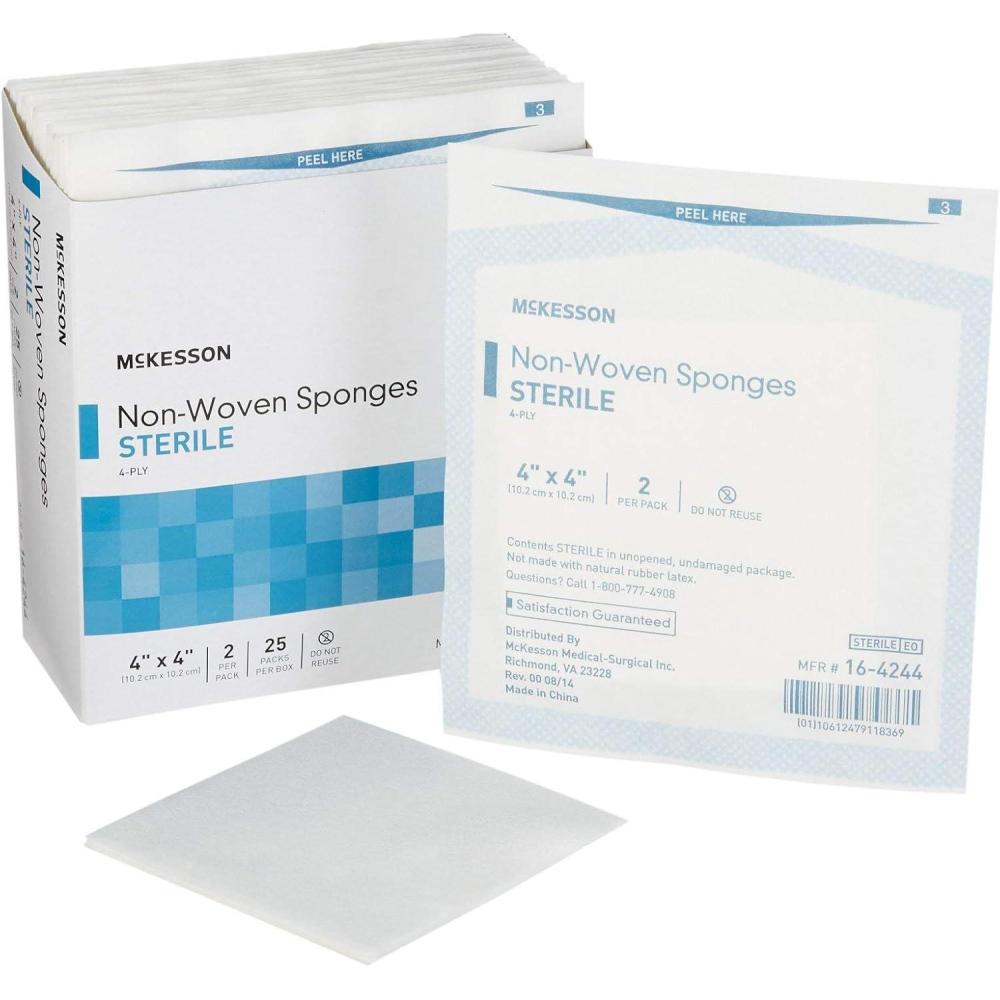 image:imageMcKesson NonWoven Sponges Sterile 4Ply PolyesterRayon 2 in x 2 in 2 per Pack 1500 Packs 3000 Total4 x 4 Inch 100 Count