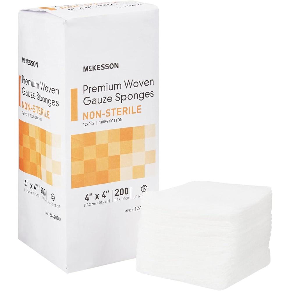 image:imageMcKesson Premium Woven Gauze Sponges NonSterile 12Ply 100 Cotton 2 in x 2 in 200 per Pack 40 Packs 8000 Total4 X 4 Inch 2000 Count
