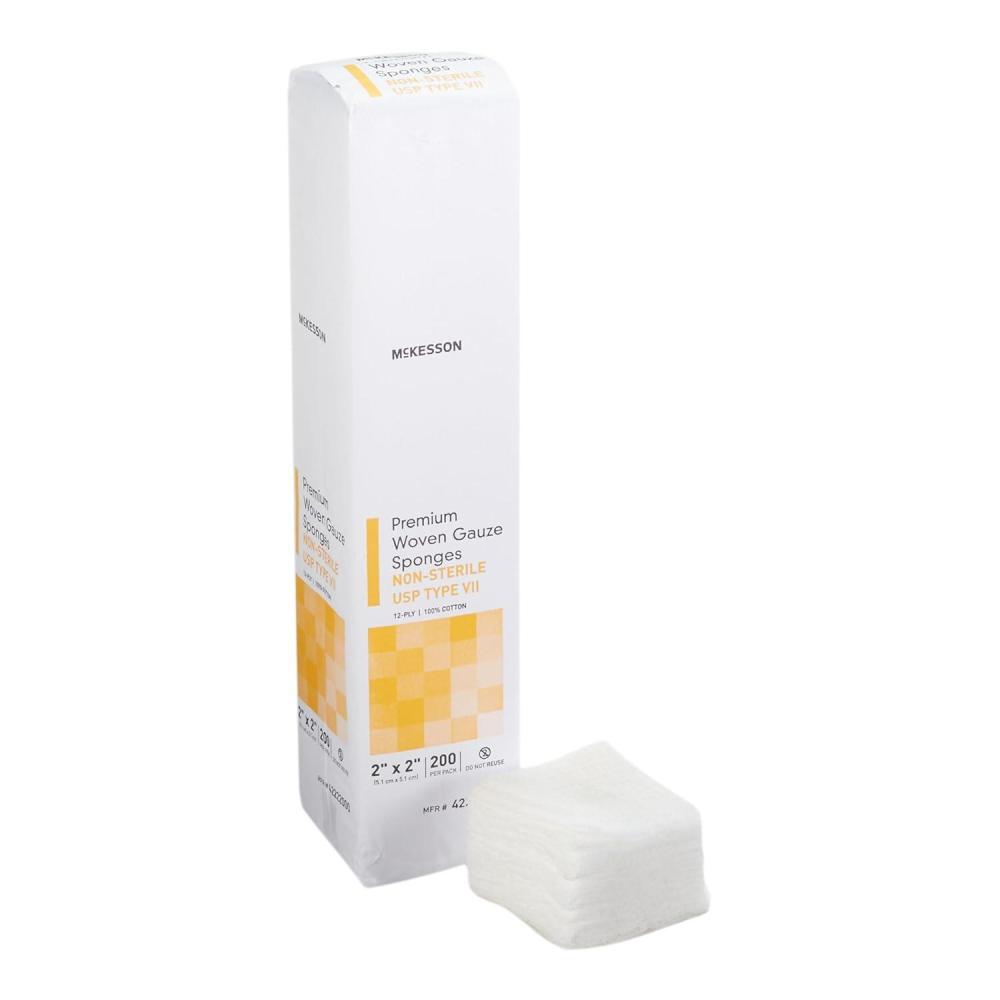 image:imageMcKesson Premium Woven Gauze Sponges NonSterile 12Ply USP Type VII 100 Cotton 2 in x 2 in 200 per Pack 1 Pack