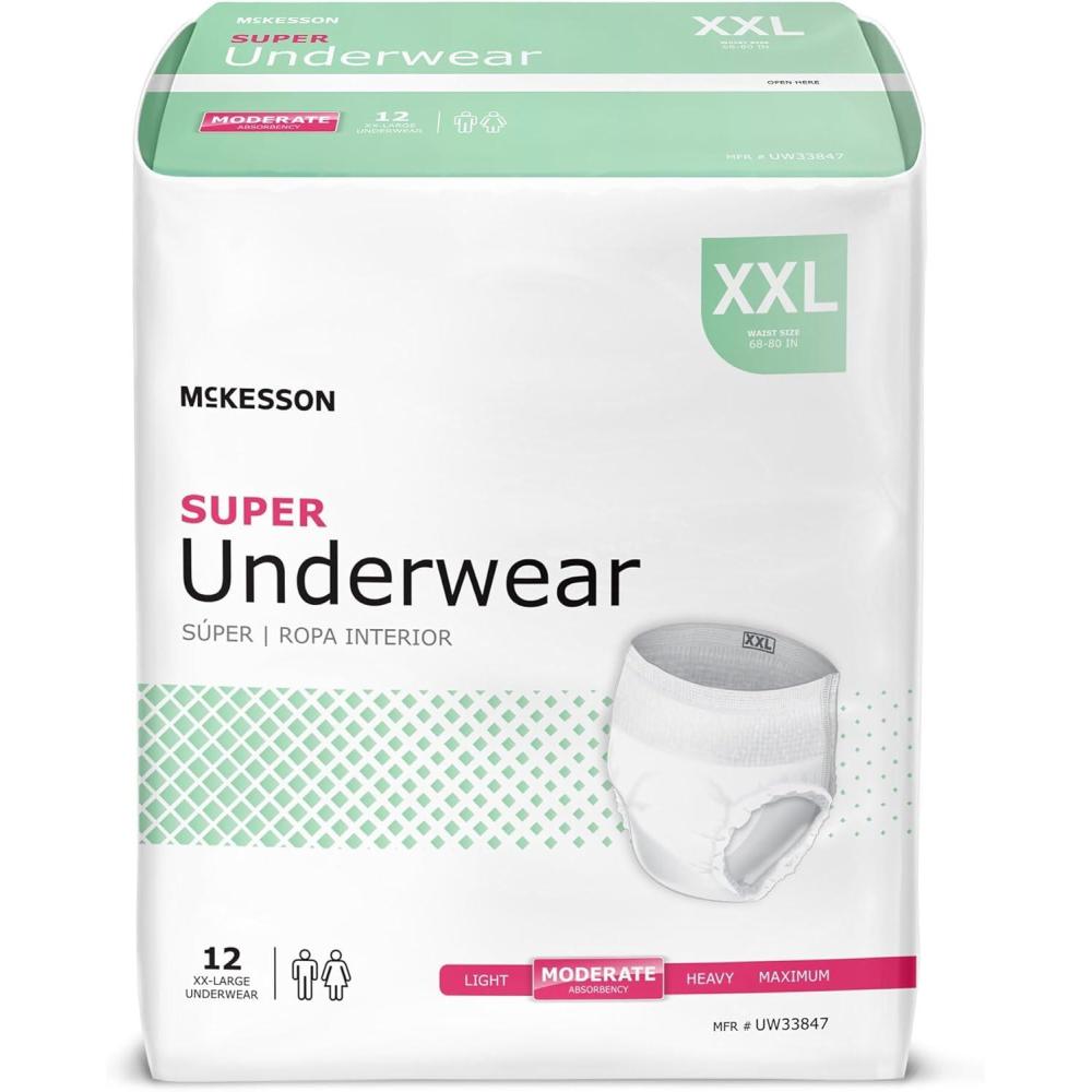image:imageMcKesson Super Adult Incontinence Underwear 22 Count Moderate Absorbency Small 2034 in Unisex Bladder Leak Protection PullOn Style with TearAway Sides Postpartum and Incontinence SupportXXLarge