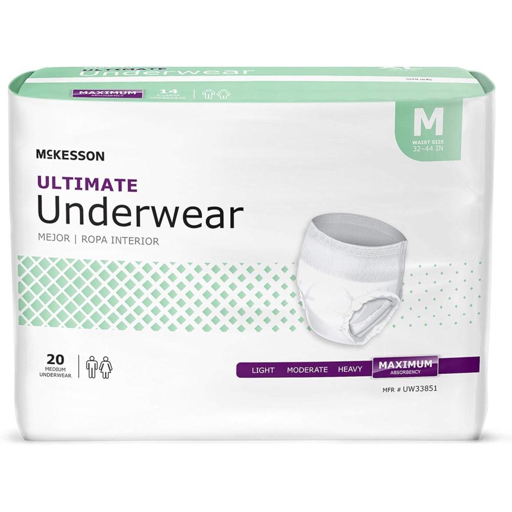 image:imageMcKesson Ultimate Adult Incontinence Underwear 20 Count Medium 3244 in Maximum Absorbency Unisex Bladder Leak Protection PullOn Style with TearAway Sides for Postpartum and IncontinenceMedium 80 Count