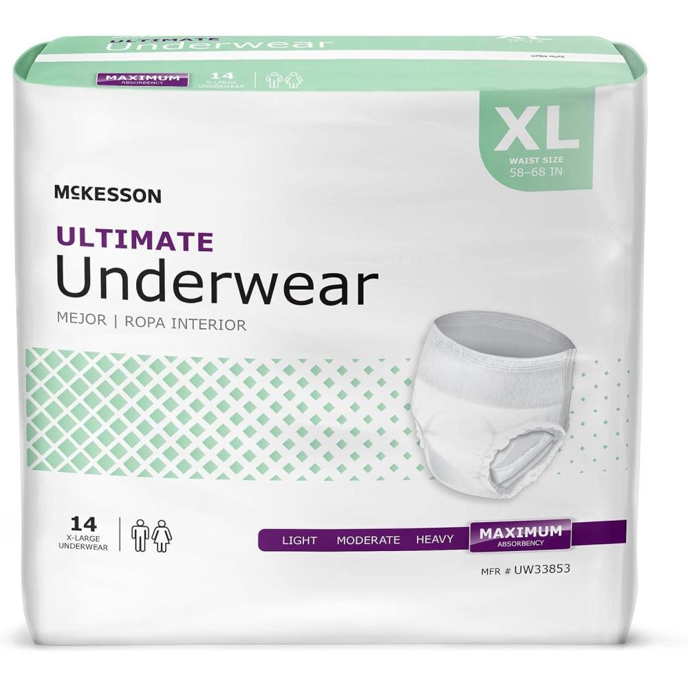 image:imageMcKesson Ultimate Adult Incontinence Underwear 20 Count Medium 3244 in Maximum Absorbency Unisex Bladder Leak Protection PullOn Style with TearAway Sides for Postpartum and IncontinenceXLarge 56 Count