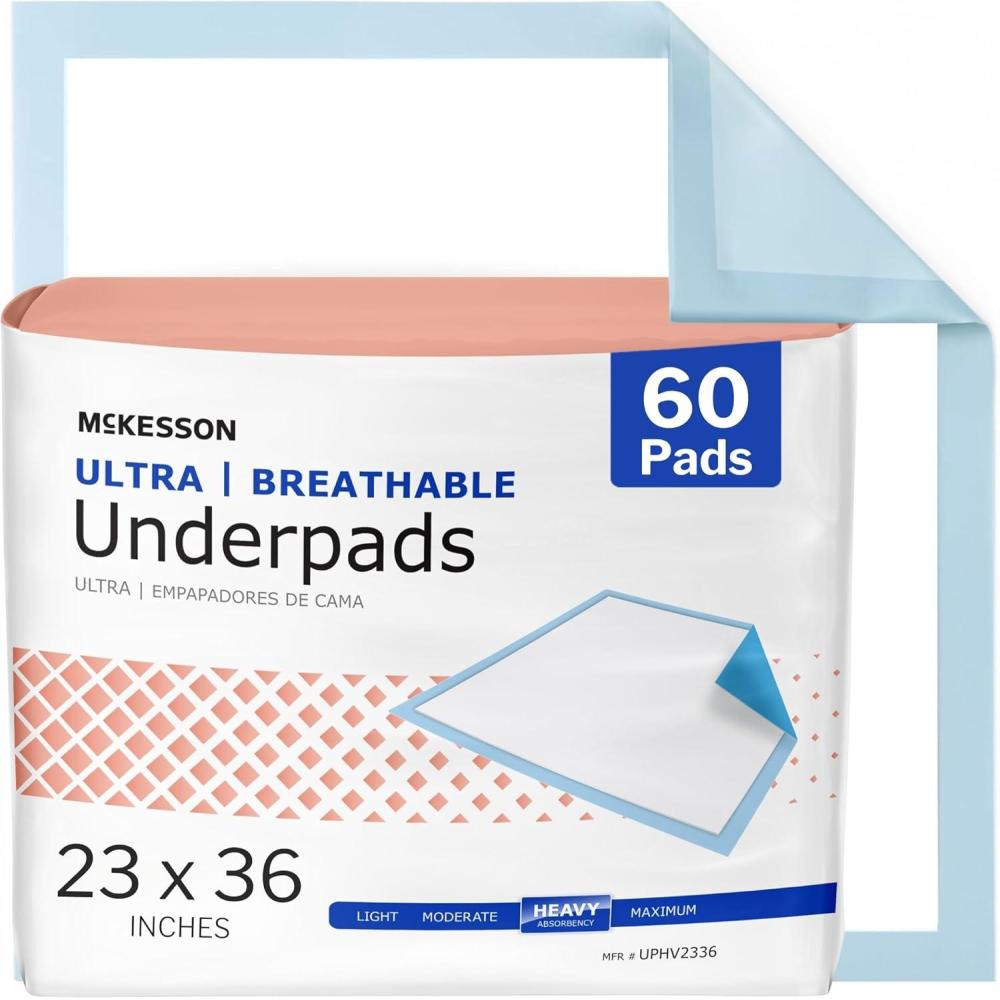 image:imageMcKesson Ultra Underpads Incontinence Bed Pads 23 x 36 10 Count Heavy Absorbency Breathable Disposable Chux Pads for Adults Elderly and Baby Pee Pads10 Count Pack of 6