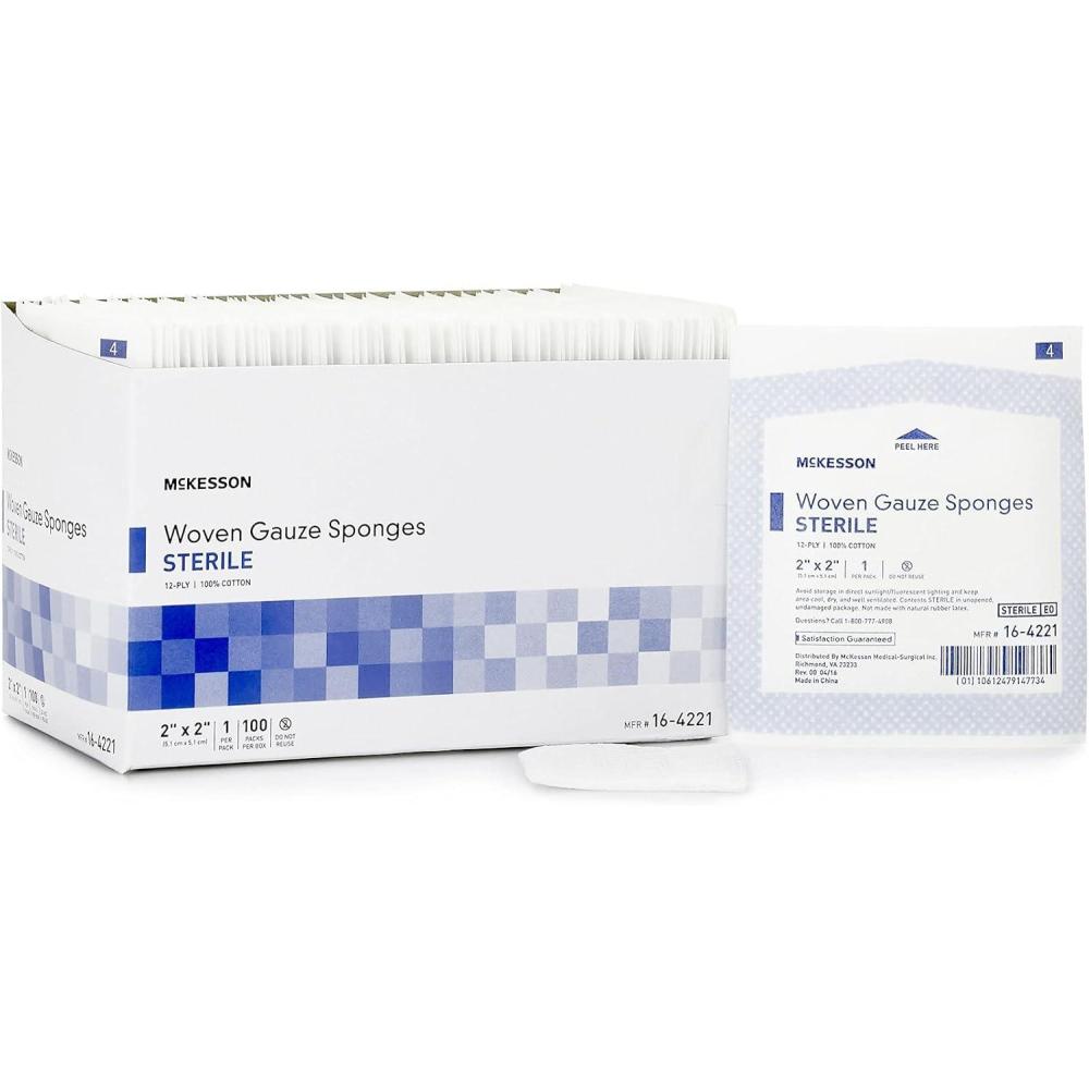 image:imageMcKesson Woven Gauze Sponges Sterile 12Ply 100 Cotton 4 X 4 Inch 50 ct2 X 2 Inch 2400 ct