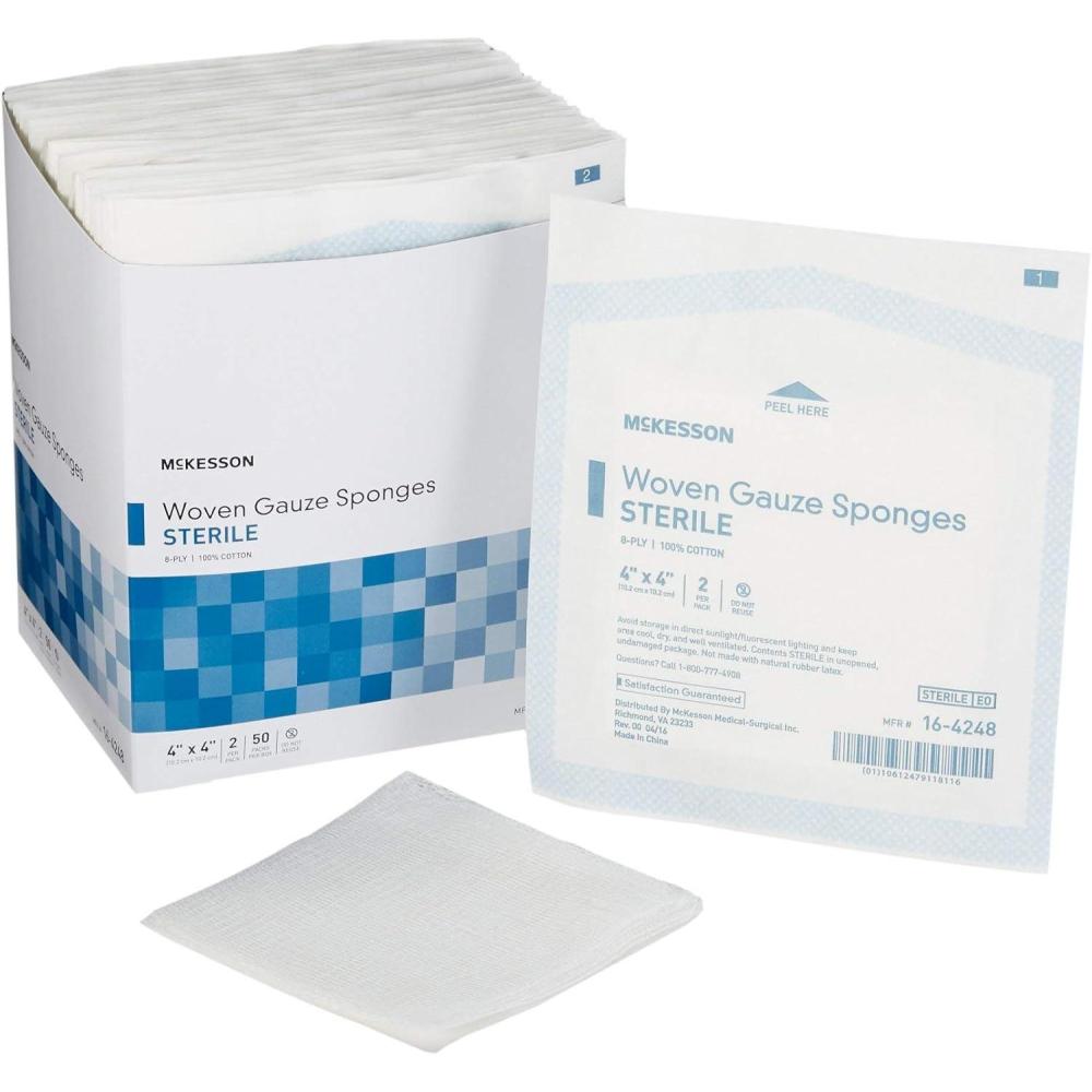 image:imageMcKesson Woven Gauze Sponges Sterile 8Ply 100 Cotton 4 in x 4 in 2 per Pack 600 Packs 1200 Total