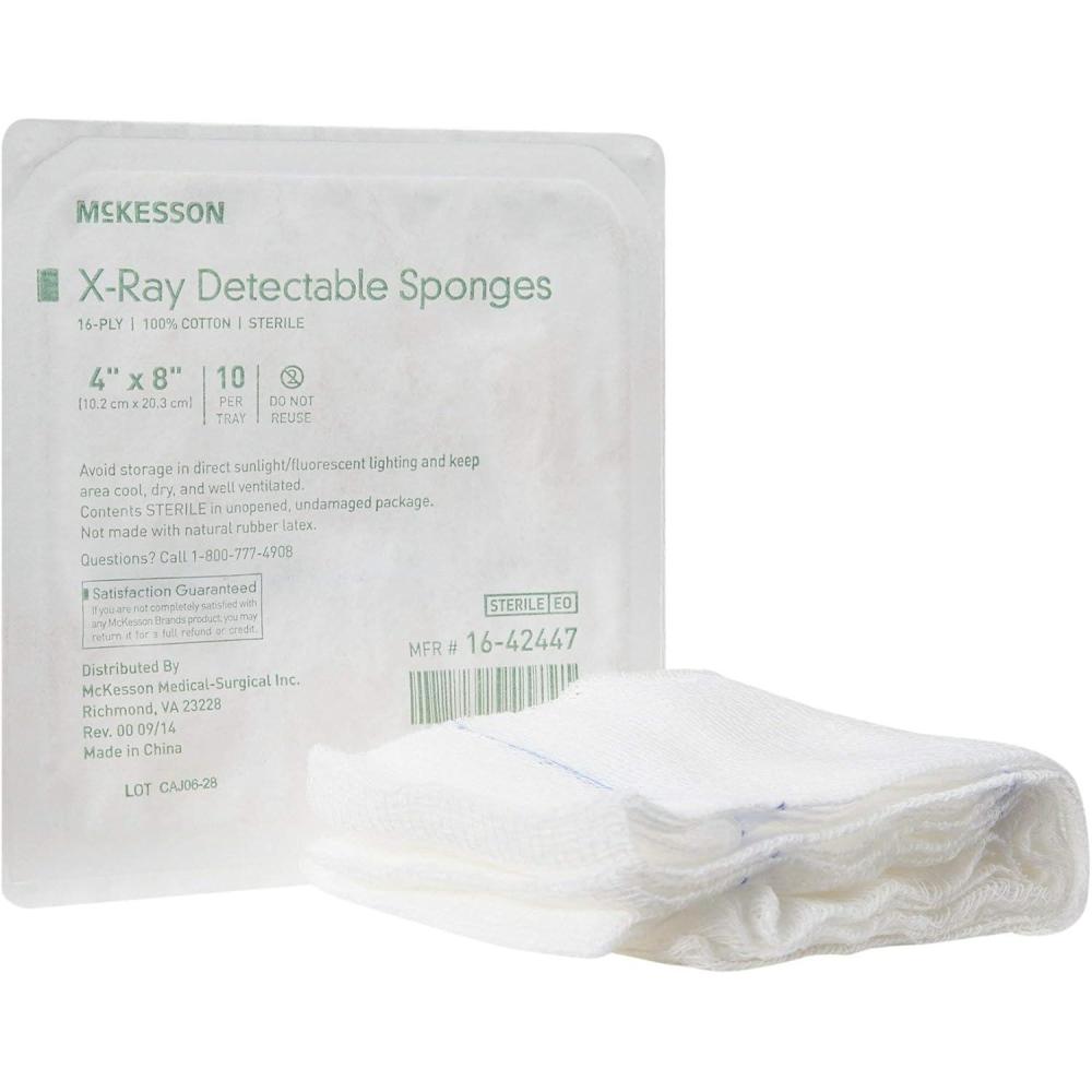 image:imageMcKesson XRay Detectable Sponge Sterile 16Ply 4 in x 8 in 10 per Pack 80 Packs 800 Total