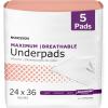 McKesson Underpads Disposable Bed Pads 24″ x 36″ [5 Count], Maximum Absorbency, Maximum Breathable Incontinence Chux Pads for Adults, Elderly, and Baby, Pee Pads(24×36 Inch (Pack of 5))