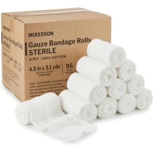 McKesson 96 Pack Sterile Gauze Roll Bandages, 4.5 in x 3.1 Yards, 8-ply Premium Medical Supplies & First Aid Supplies, Bandage Wrap Vet Wrap(4.5″ x 3.1 yd (100 Count))