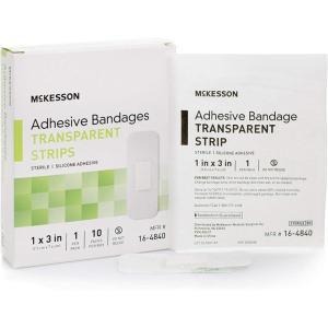 McKesson Adhesive Bandage Transparent Strip, Sterile, Silicone Adhesive, 1 in x 3 in, 10 Count, 1 Pack