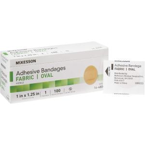 McKesson Adhesive Bandages, Sterile, Fabric Oval, 1 in x 1 1/4 in, 100 Count, 24 Packs, 2400 Total(1 X 1-1/4 Inch (2400 ct))