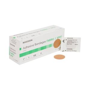 McKesson Adhesive Bandages, Sterile, Fabric Spot, 1 in, 100 Count, 24 Packs, 2400 Total
