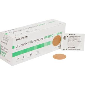 McKesson Adhesive Bandages, Sterile, Fabric Spot, 1 in, 100 Count, 4 Packs, 400 Total(Tan)