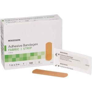 McKesson Adhesive Bandages, Sterile, Fabric Strip, 1 in x 3 in, 100 Count, 24 Packs, 2400 Total(1 X 3 Inch (400 Count))