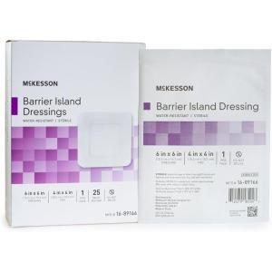 McKesson Barrier Island Dressing, Sterile, Water-Resistant, 6 in x 6 in, 25 Count, 1 Pack(6″ x 6)
