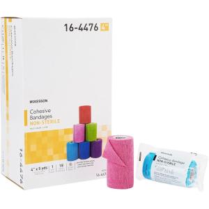 McKesson Cohesive Bandage, Non-Sterile, Self-Adherent Closure, Multi-Color, 4 in x 5 yds, 1 Count, 18 Packs, 18 Total(4 Inch x 5 yards)
