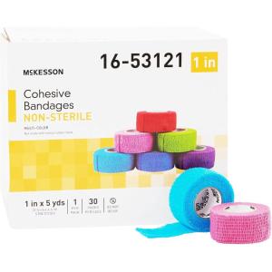 McKesson Cohesive Bandages, Non-Sterile, Latex-Free, Multi-Color, 1 in x 5 yd, 1 Count, 30 Packs, 30 Total