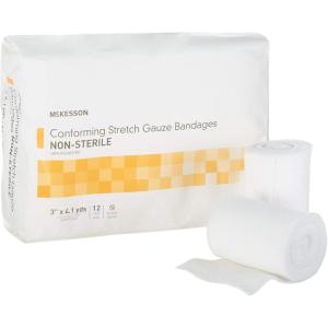 McKesson Conforming Stretch Gauze Bandages, Non-Sterile, 4 in x 4 1/10 yds, 12 Count(3 Inch X 4-1/10 Yard ( 96 ct))