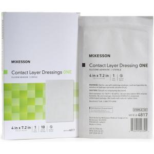 McKesson Contact Layer Dressing, Sterile, Silicone Adhesive, 4 in x 7.2 in, 10 Count, 1 Pack