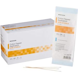 McKesson Cotton-Tipped Applicator Swabstick, Non-Sterile, Wood Shaft, 6 in, 100 Count, 100 Packs, 10000 Total((1000 ct))