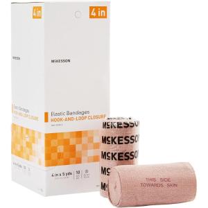 McKesson Elastic Bandage, Non-Sterile, Hook and Loop Closure, 4 in x 5 yds, 10 Count, 5 Packs, 50 Total