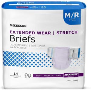 McKesson Extended Wear Stretch Briefs, 56 Count, Size L/XL (48–66 in) – Overnight Adult Diapers with Tabs, Maximum Absorbency, Unisex Disposable Incontinence Briefs for Men and Women(Medium (14 Count))