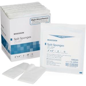 McKesson High Absorbency Split Gauze Sponges 4×4 Inch (50 Sponges, 25 Packs of 2) – 6-Ply Sterile Tracheostomy & Tube Dressings – Pre-Cut Slit for Drainage & Catheters – 2 per Pack(4 X 4 Inch ( 50 ct))