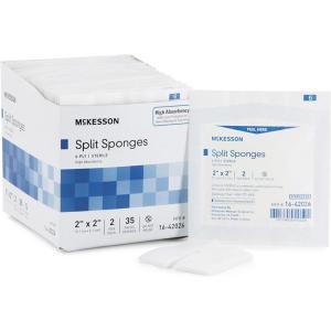 McKesson High Absorbency Split Gauze Sponges 4×4 Inch (50 Sponges, 25 Packs of 2) – 6-Ply Sterile Tracheostomy & Tube Dressings – Pre-Cut Slit for Drainage & Catheters – 2 per Pack(2 X 2 Inch (70 Count))