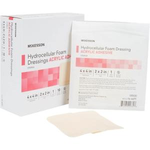 McKesson Hydrocellular Foam Dressing with Acrylic Adhesive, Wound Care Bandage – 3 x 3 in, 10 Count, 10 Packs, 100 Total(4 X 4 Inch  100 Count)